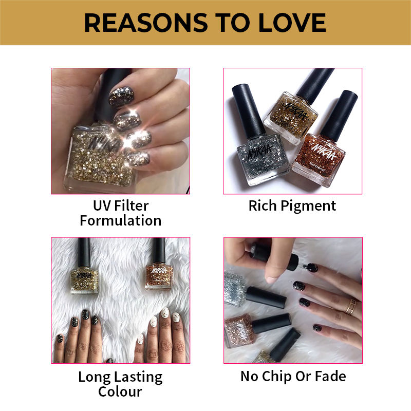 Nykaa Star Studded Glitter Coat Nail Enamel Polish - Golden Ticket 226