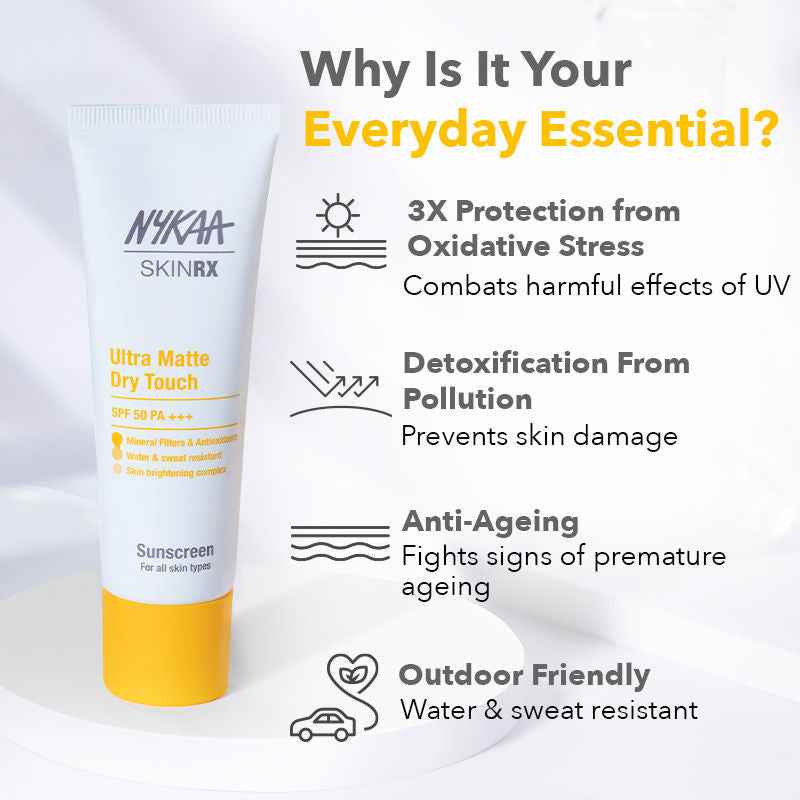 Nykaa SKINRX Ultra Matte Dry Touch Sunscreen SPF 50 PA +++, Matte Finish, No white cast