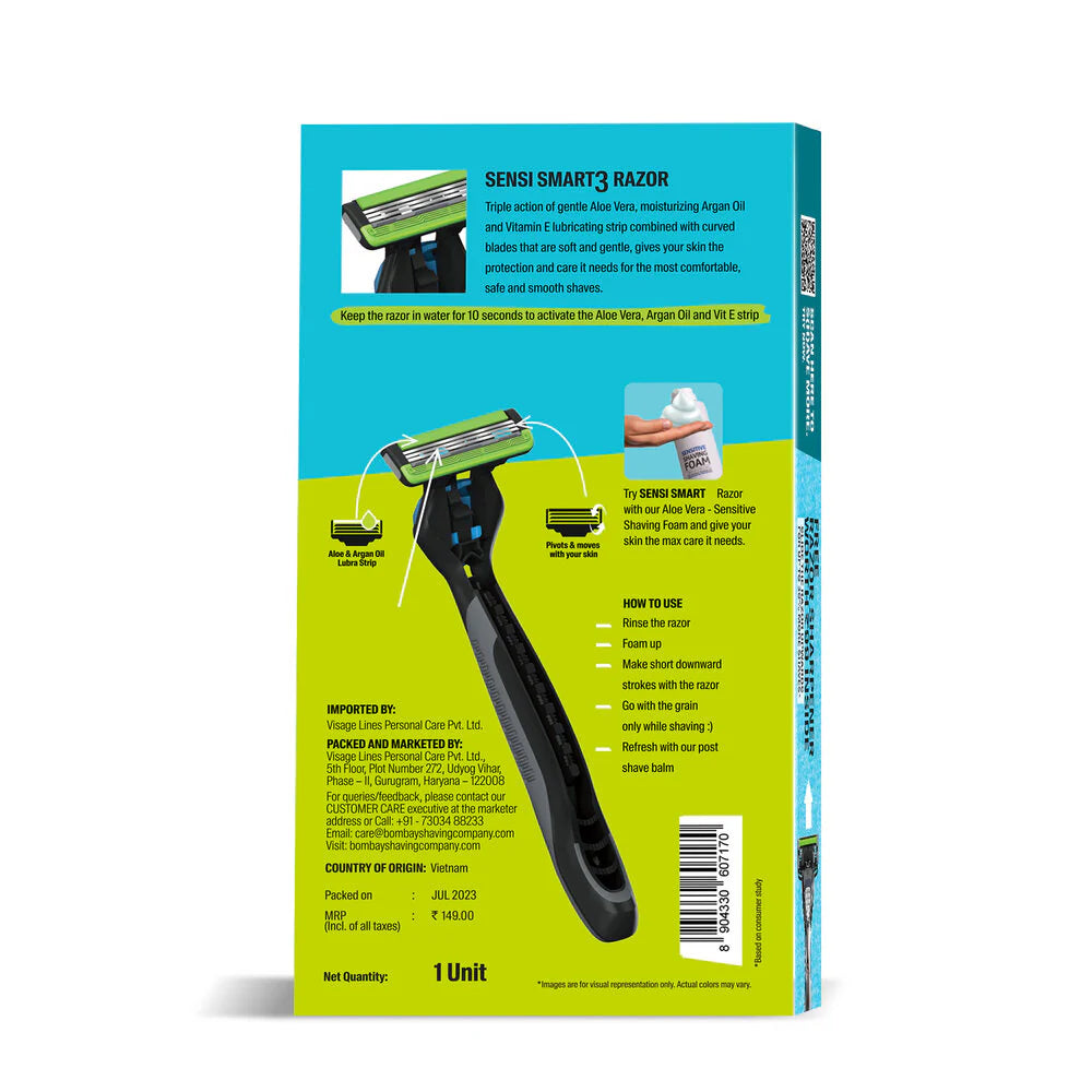 Sensi Smart 3 Shaving Razor + FREE 50ML Charcoal Shaving Foam - Jusskincare