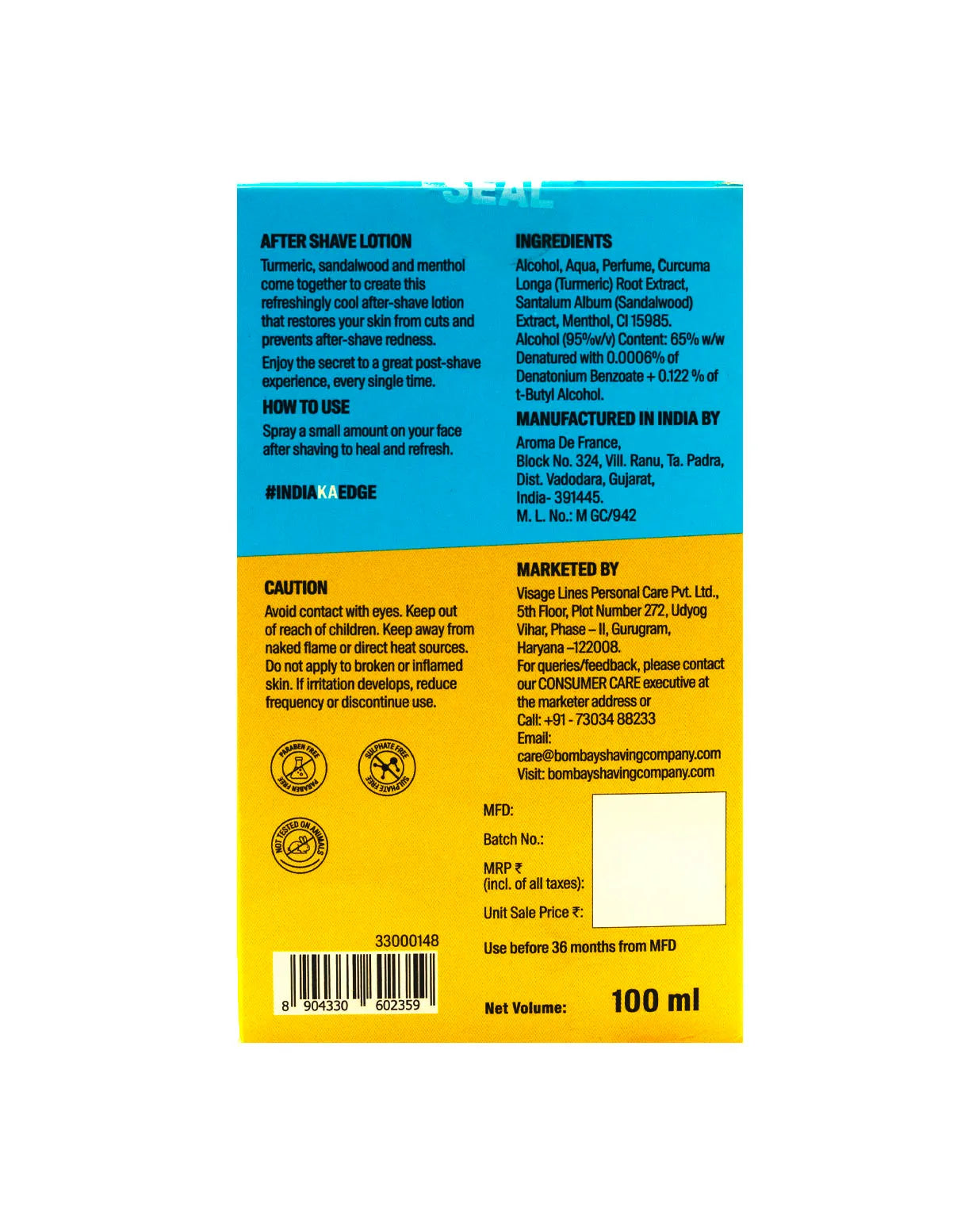 Bombay Shaving Company Turmeric Sandalwood After Shave Lotion