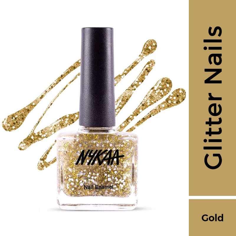 Nykaa Star Studded Glitter Coat Nail Enamel Polish - Golden Ticket 226