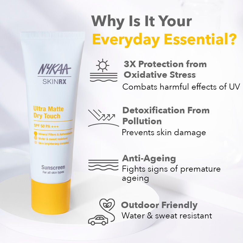 Nykaa SKINRX Ultra Matte Dry Touch Sunscreen SPF 50 PA +++, Matte Finish, No white cast