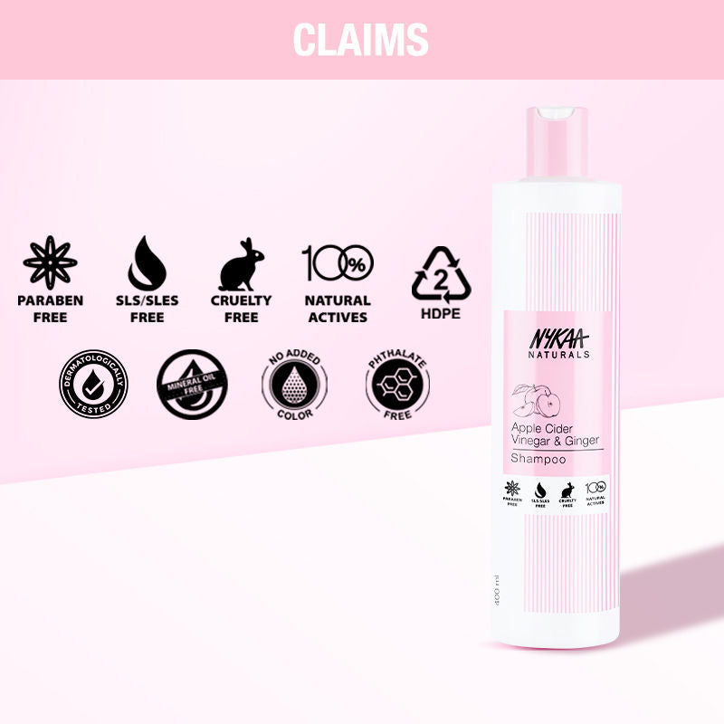 Nykaa Naturals Anti-Dandruff Sulphate-Free Shampoo with Apple Cider Vinegar, Ginger & Tea Tree Oil