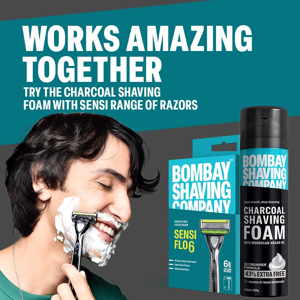 Bombay Shaving Company Charcoal Shaving Foam for Men, 425g (43% Extra) | More than 100 shaves | Activated Charcoal and Moroccan Argan Oil