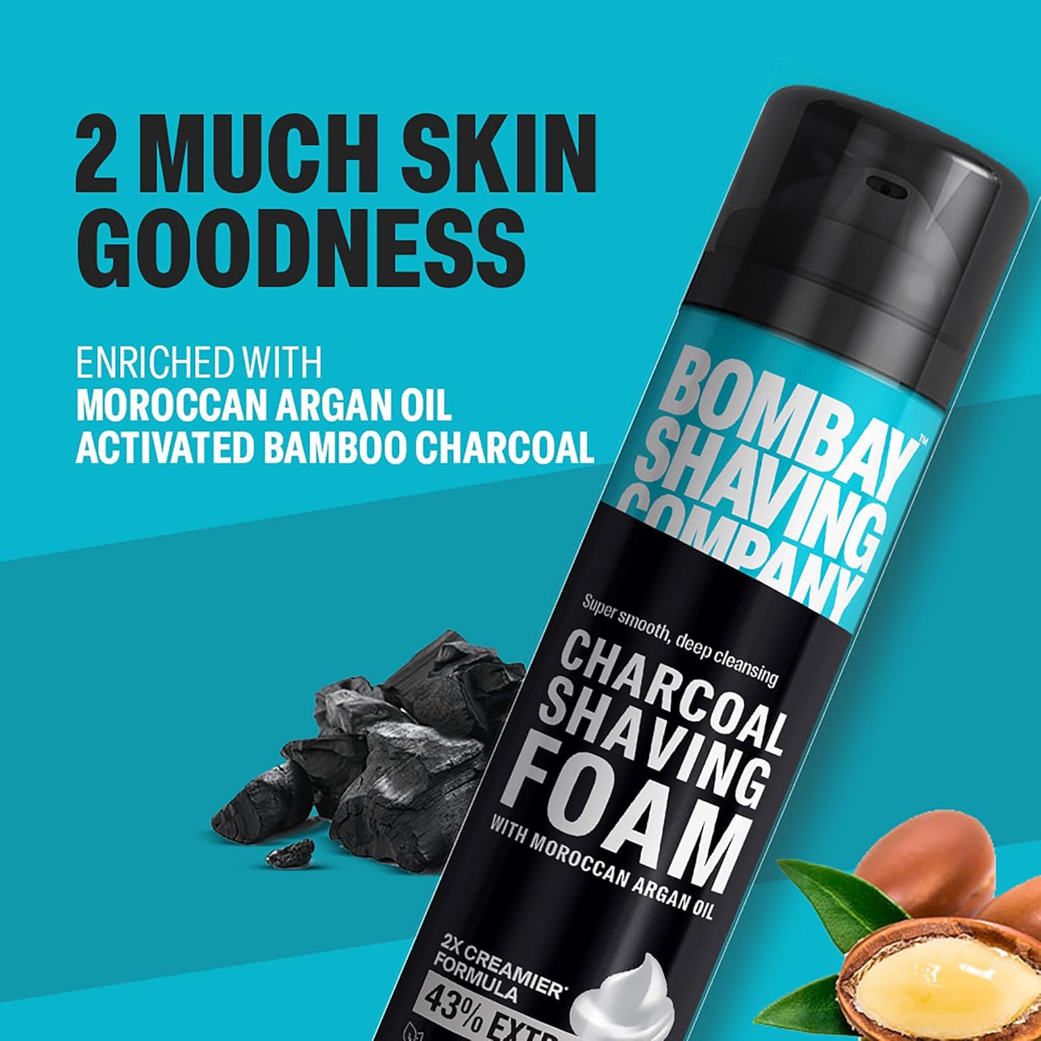 Bombay Shaving Company Charcoal Shaving Foam for Men, 425g (43% Extra) | More than 100 shaves | Activated Charcoal and Moroccan Argan Oil