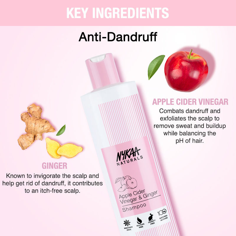 Nykaa Naturals Anti-Dandruff Sulphate-Free Shampoo with Apple Cider Vinegar, Ginger & Tea Tree Oil
